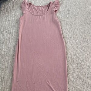 Maternity Pink Sleeveless Dress with Ruffle Shoulders